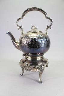 Appraisal: Antique Silverplate Tea Kettle on Stand Antique Silverplate Tea Kettle