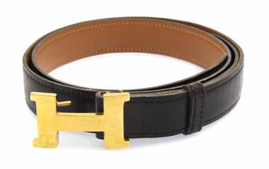 Appraisal: An Hermes 'Mini Constance' Black Calf Belt with a gold