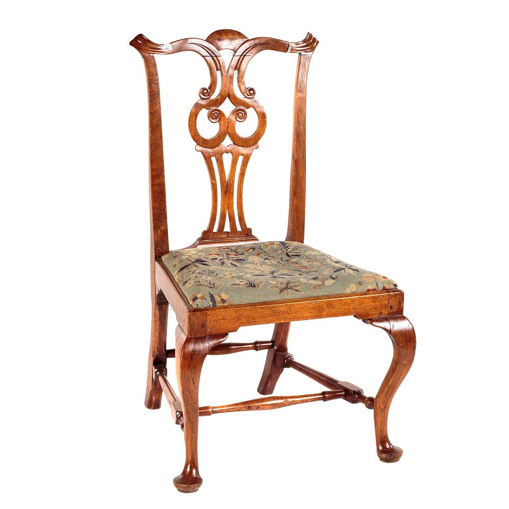 Appraisal: Federal Walnut Queen Anne Side Chair Circa - with needlepoint