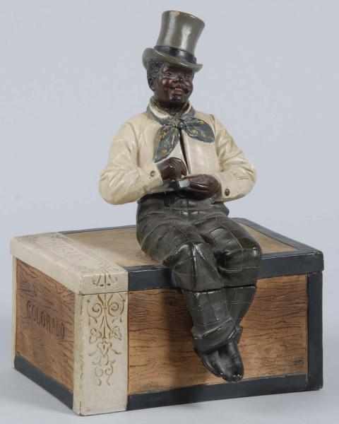 Appraisal: Ceramic Figural Smoking John Cigar Humidor Description s Signed All