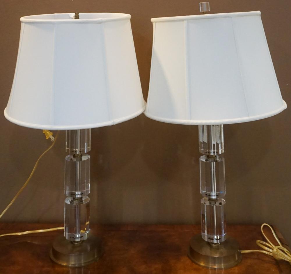 Appraisal: PAIR MODERN CRYSTAL AND BRONZE TABLE LAMPS HEIGHT OVERALL IN