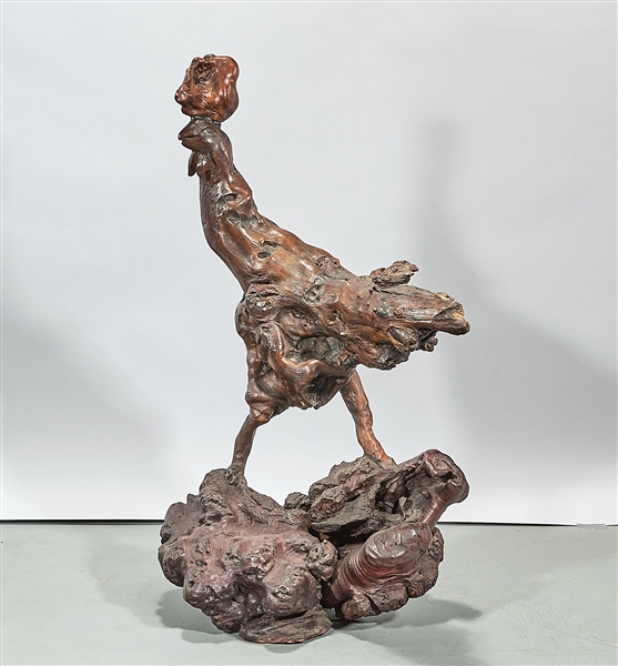 Appraisal: Chinese root wood sculpture of a rooster x x approx