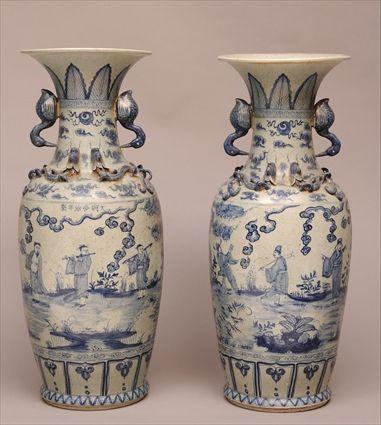 Appraisal: PAIR OF CHINESE BLUE AND WHITE PORCELAIN LARGE VASES Each