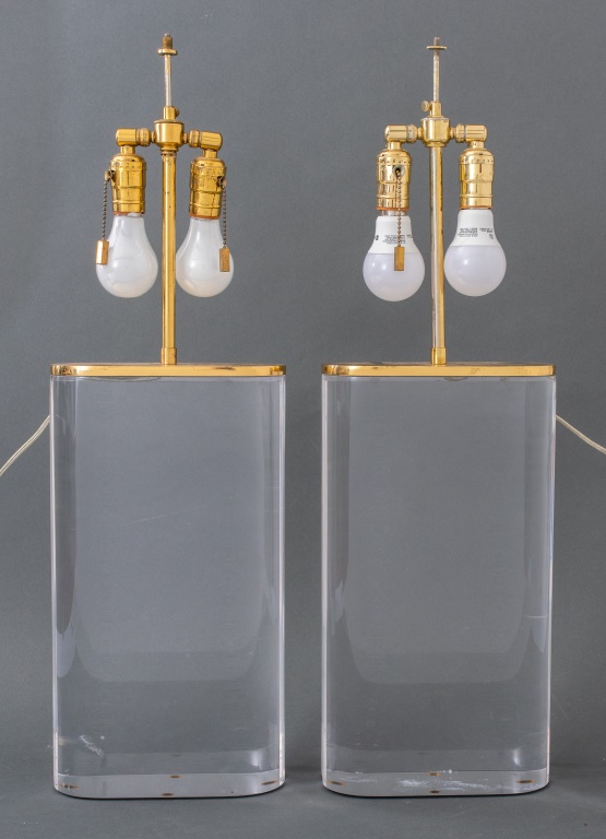 Appraisal: KARL SPRINGER MODERN LUCITE LAMPS PR Karl Springer Mid-century modern