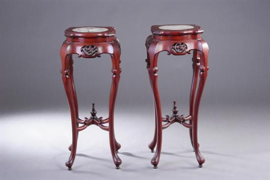 Appraisal: PAIR CHINESE ROSEWOOD MARBLE-MOUNTED STANDS - in high x in