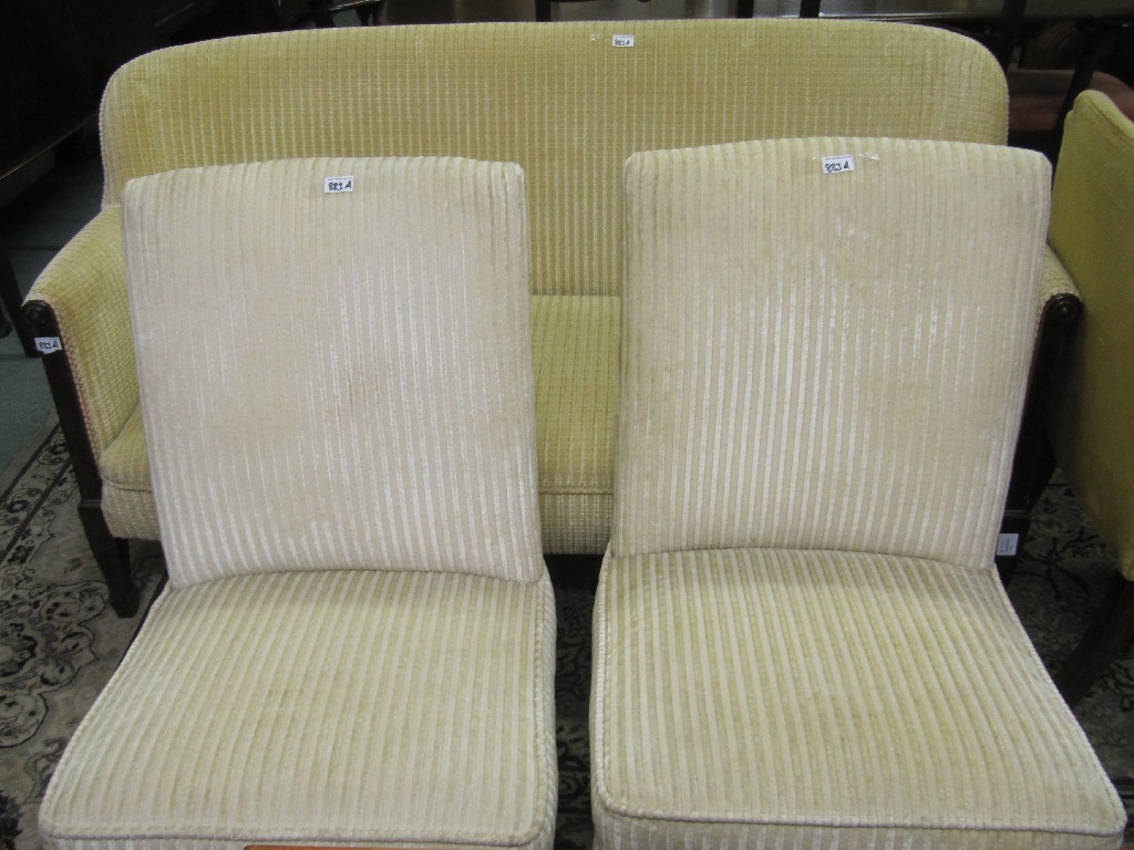 Appraisal: Edwardian upholstered settee with a pair of similar nursing style