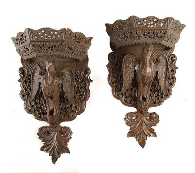 Appraisal: A pair of late th century Anglo-Indian carved hardwood brackets