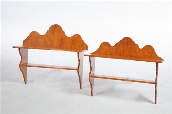 Appraisal: PAIR OF SIMILAR HANGING SHELVES Two tiered tiger maple shelves