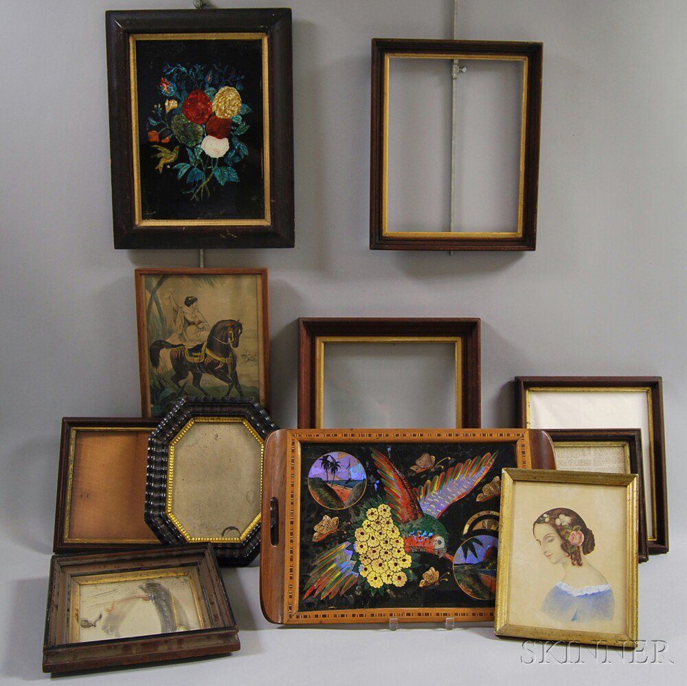 Appraisal: Eleven Framed Items th century seven frames a sketch of