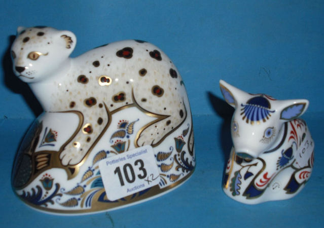 Appraisal: Royal Crown Derby Paperweights Leopard Cub and Sittinfg Puiglet Both