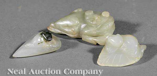 Appraisal: A Group of Three Antique Chinese Carved Jade Cat Groups