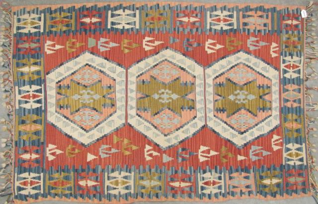 Appraisal: A traditional Afghan Dhurrie with serrate and geometric figure design