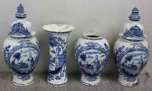 Appraisal: Early Delft Lot Includes similar baluster style vases - two