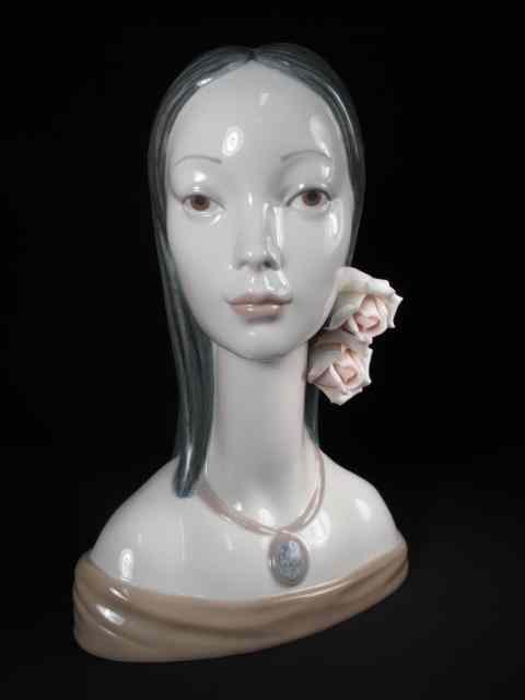 Appraisal: Lladro porcelain bust ''Maja'' Retired Ornately crafted porcelain roses in