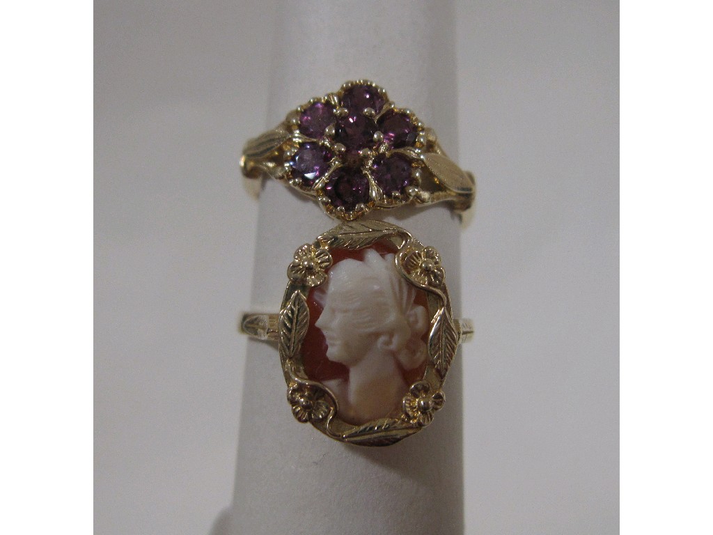 Appraisal: Lot comprising a ct gold amethyst cluster ring and a