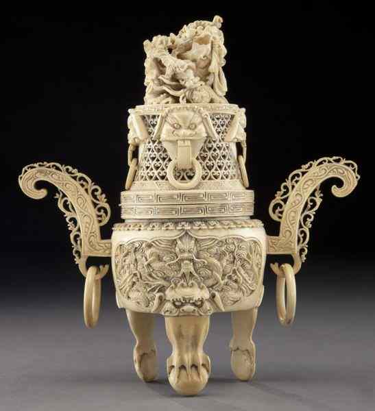 Appraisal: Chinese carved ivory censer International buyers should note that several