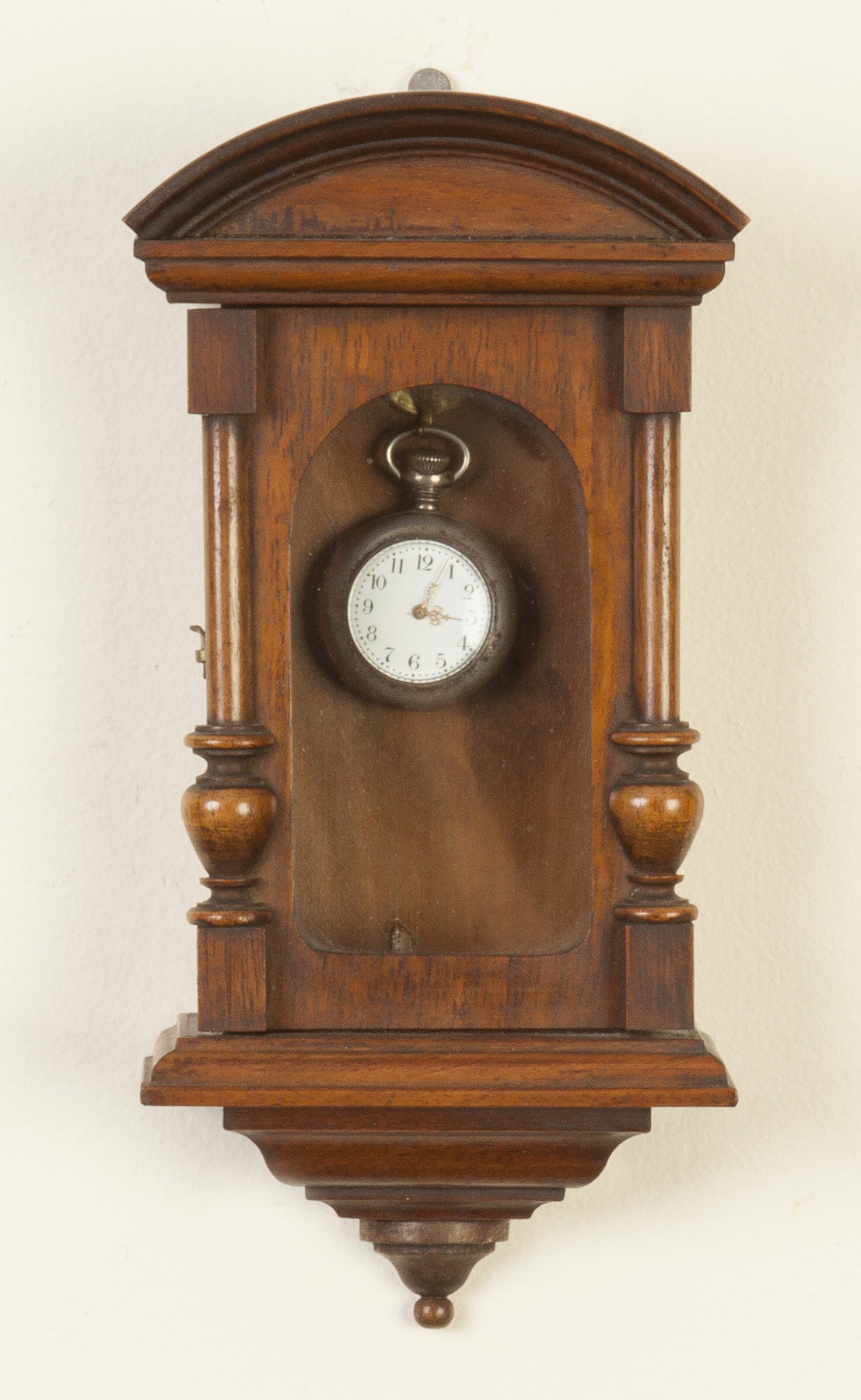 Appraisal: Miniature Vienna Regulator Style Watch Hutch Walnut case original finish