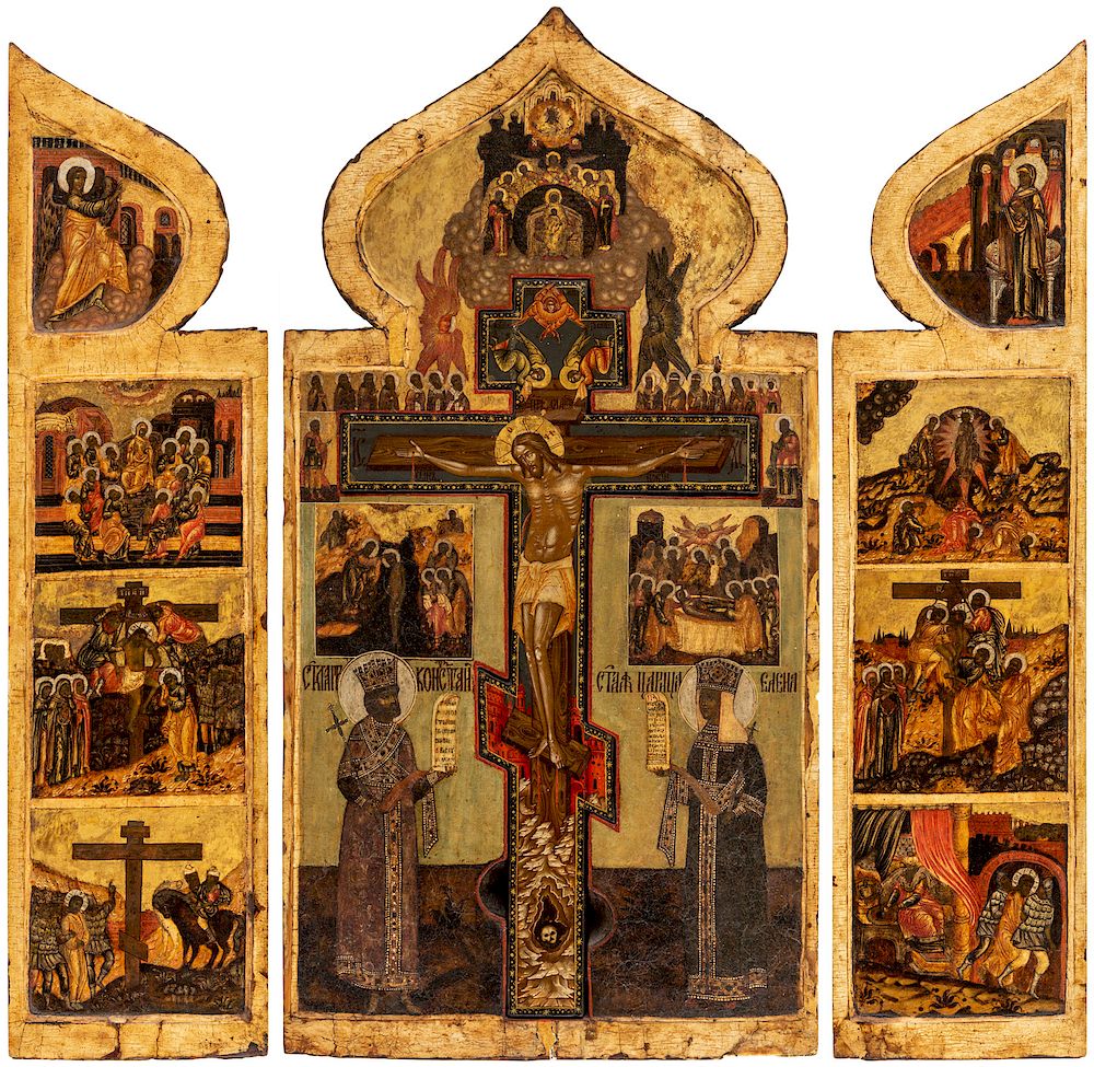 Appraisal: A RUSSIAN ICON OF STATIONS OF THE CROSS CIRCA A