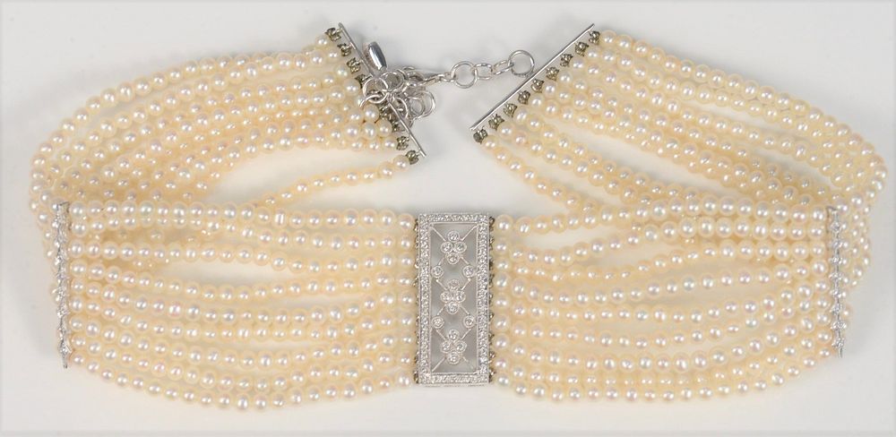 Appraisal: Karat White Gold Choker Necklace with nine strands of pearls