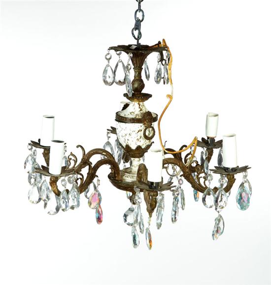 Appraisal: CHANDELIER American nd half- th century Six brass arms on