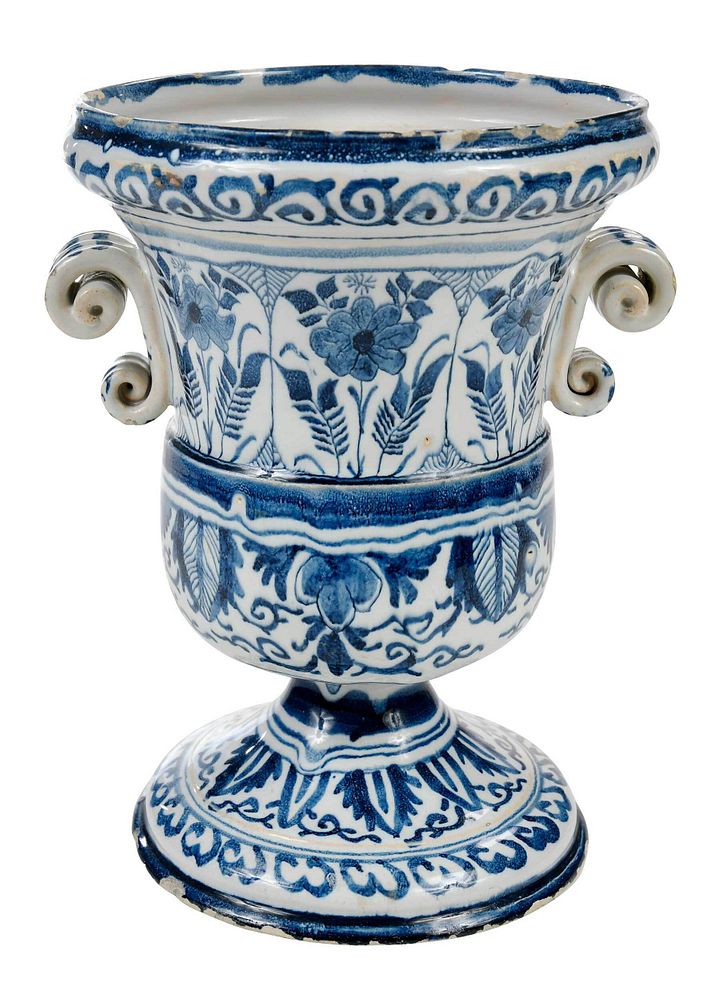 Appraisal: English Delftware Blue and White Footed Vase attributed to Bristol