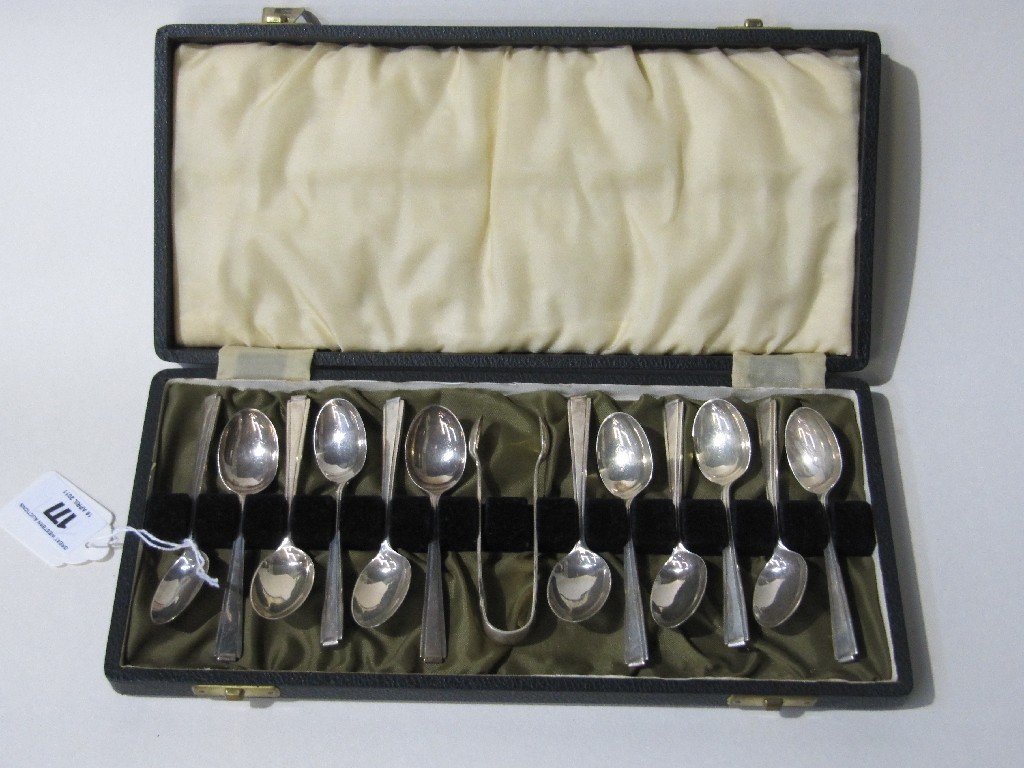 Appraisal: Cased set of silver spoons with tongs Sheffield