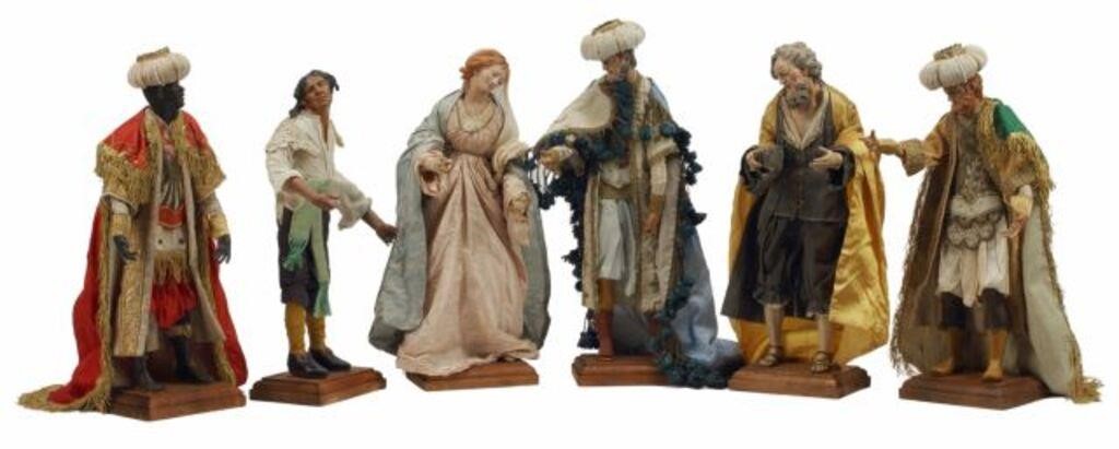 Appraisal: NEAPOLITAN CRECHE NATIVITY FIGURES lot of Neapolitan creche figures largest