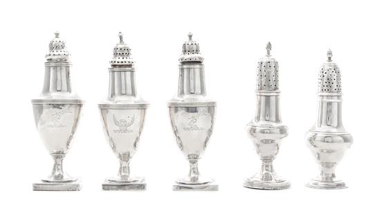 Appraisal: Sale Lot Five English Silver Casters London Late th Early