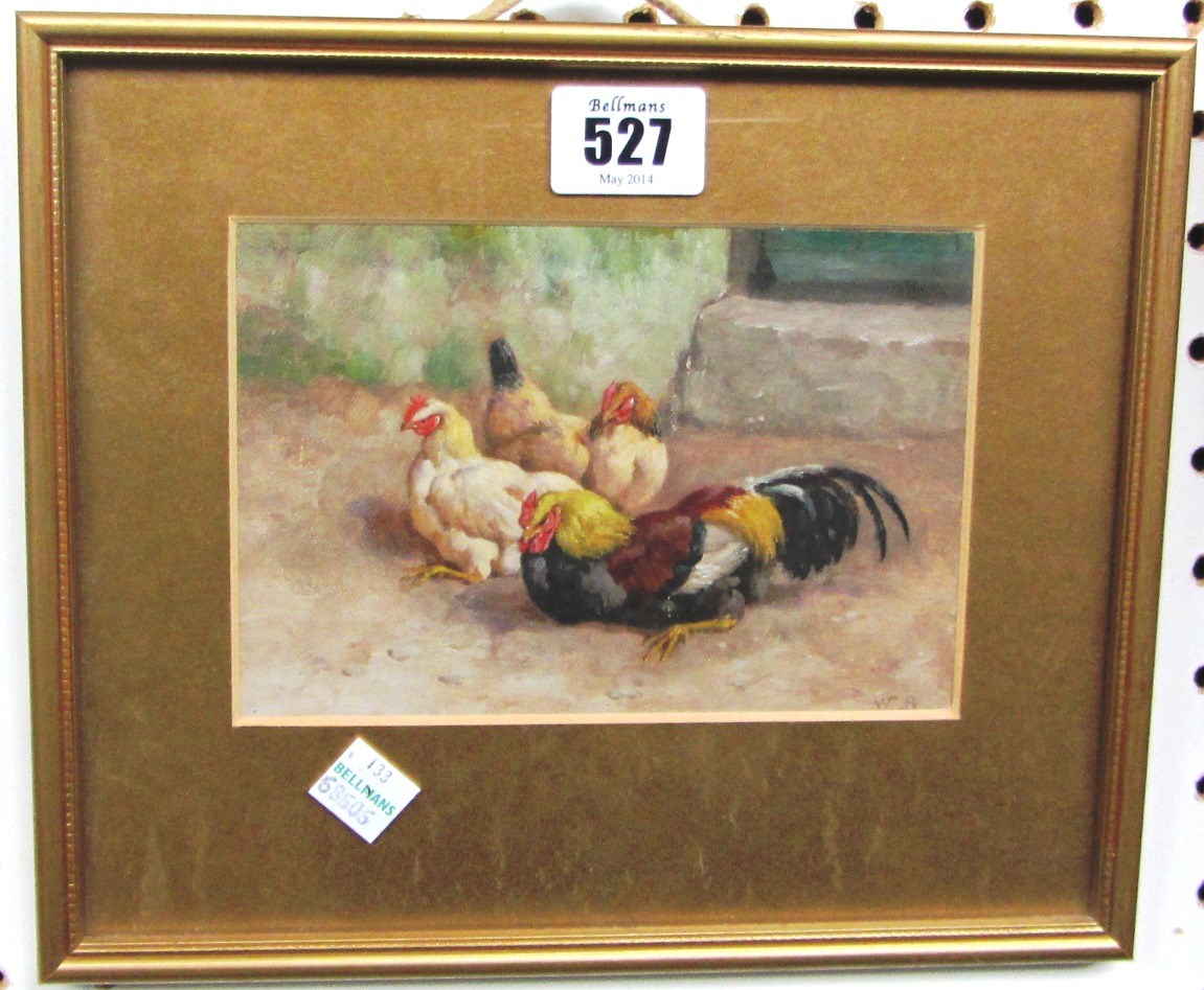 Appraisal: W B early th century Hens and cockerel oil on