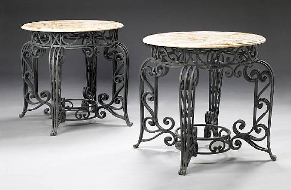 Appraisal: A pair of Art Deco style iron and marble garden