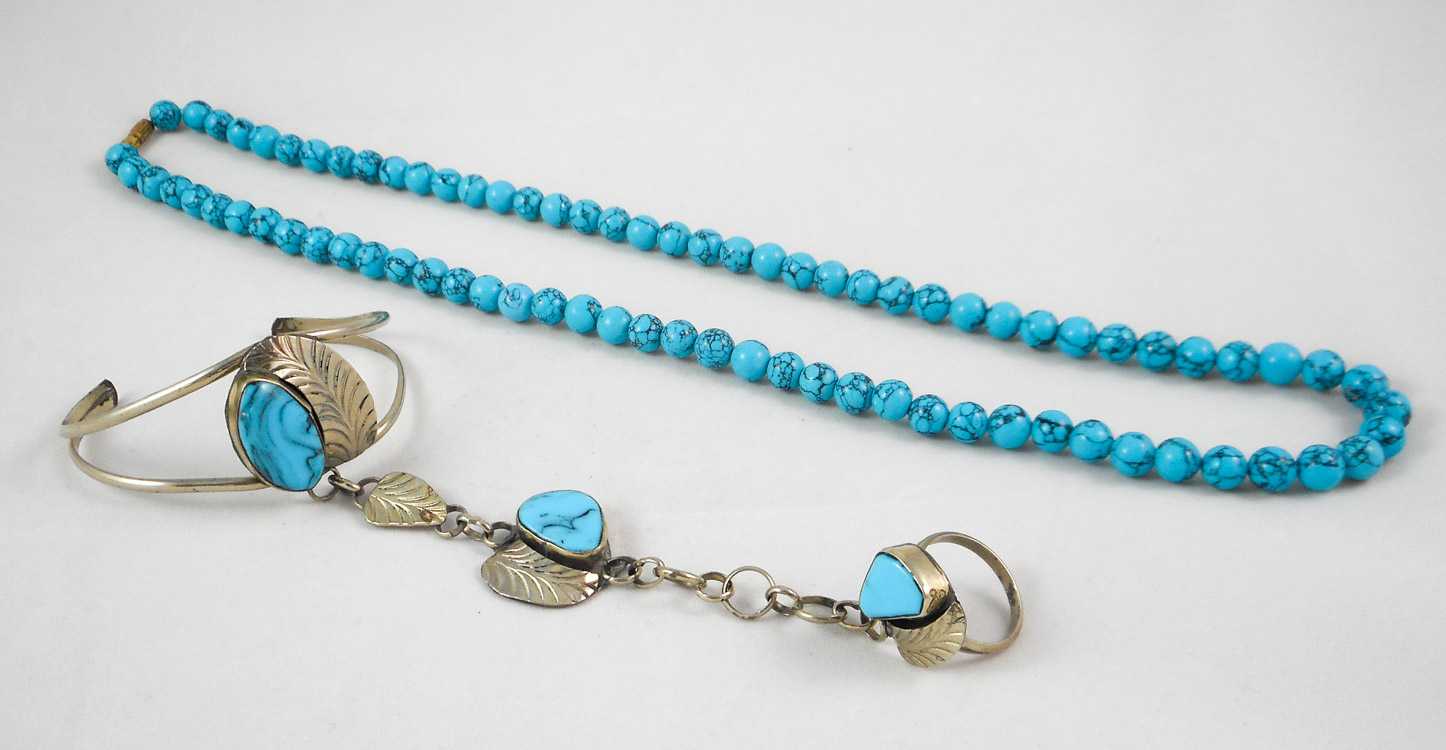 Appraisal: TWO ARTICLES OF TURQUOISE JEWELRY including a - inch necklace