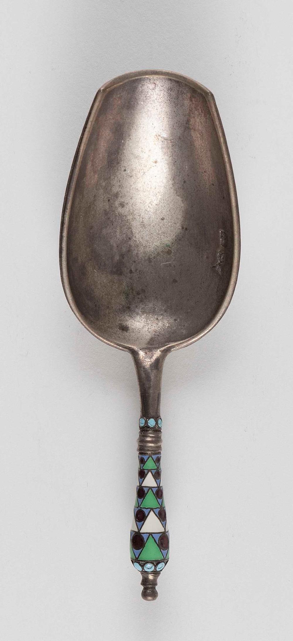 Appraisal: EASTERN EUROPEAN ENAMELED SILVER TEA CADDY SPOON APPROX TROY OZ