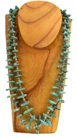 Appraisal: Native American beaded two-strand necklace with large freeform turquoise stones