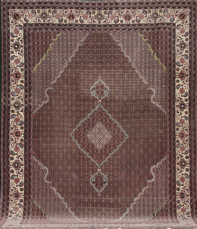 Appraisal: Tabriz Rug Post Green ground with millefleur field centering a