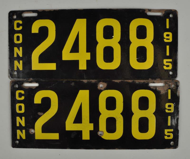 Appraisal: Set Of Connecticut Porcelain License Plates One plate has some