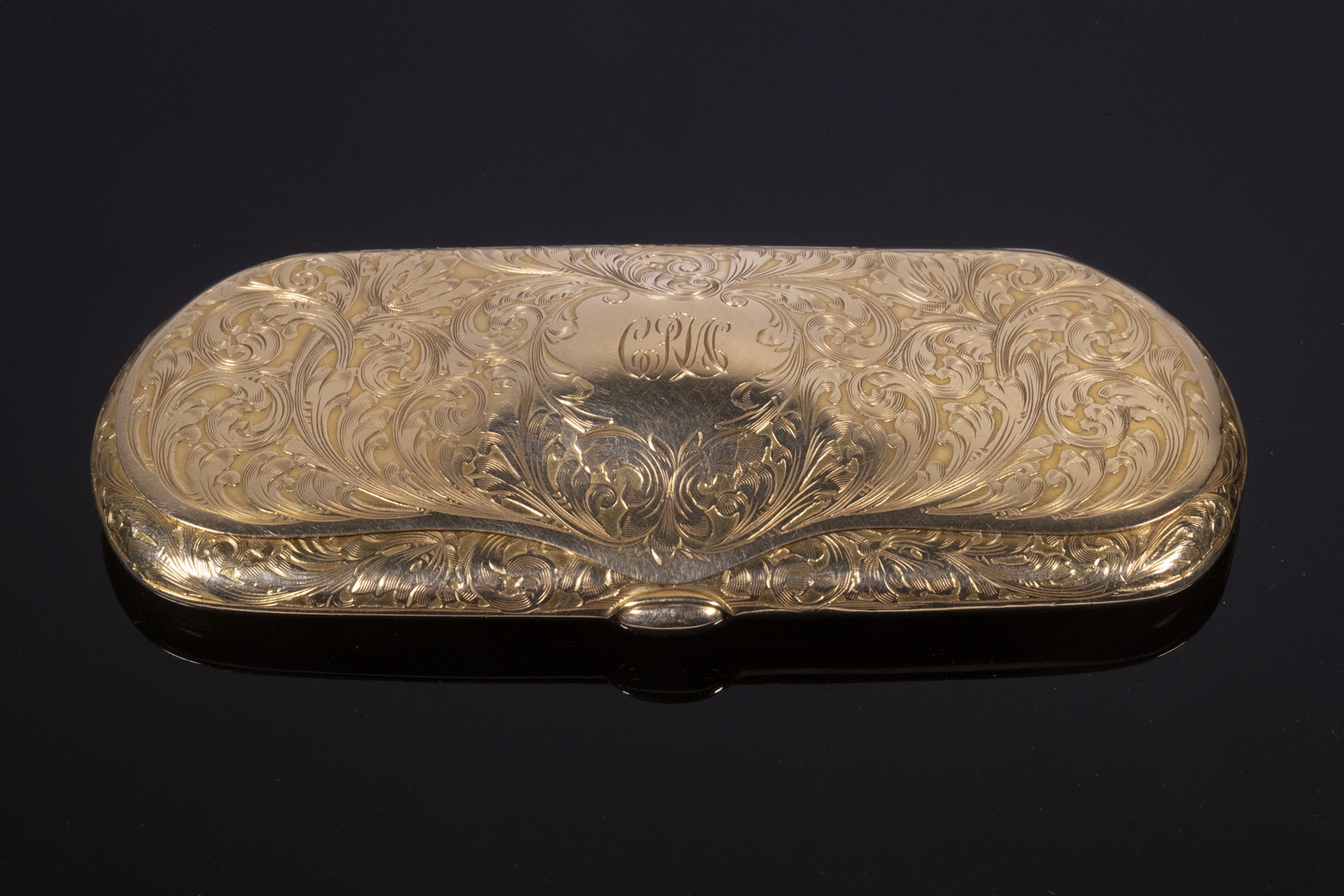 Appraisal: K GOLD GLASSES CASE FOR TIFFANY CO Art Nouveau Engraved