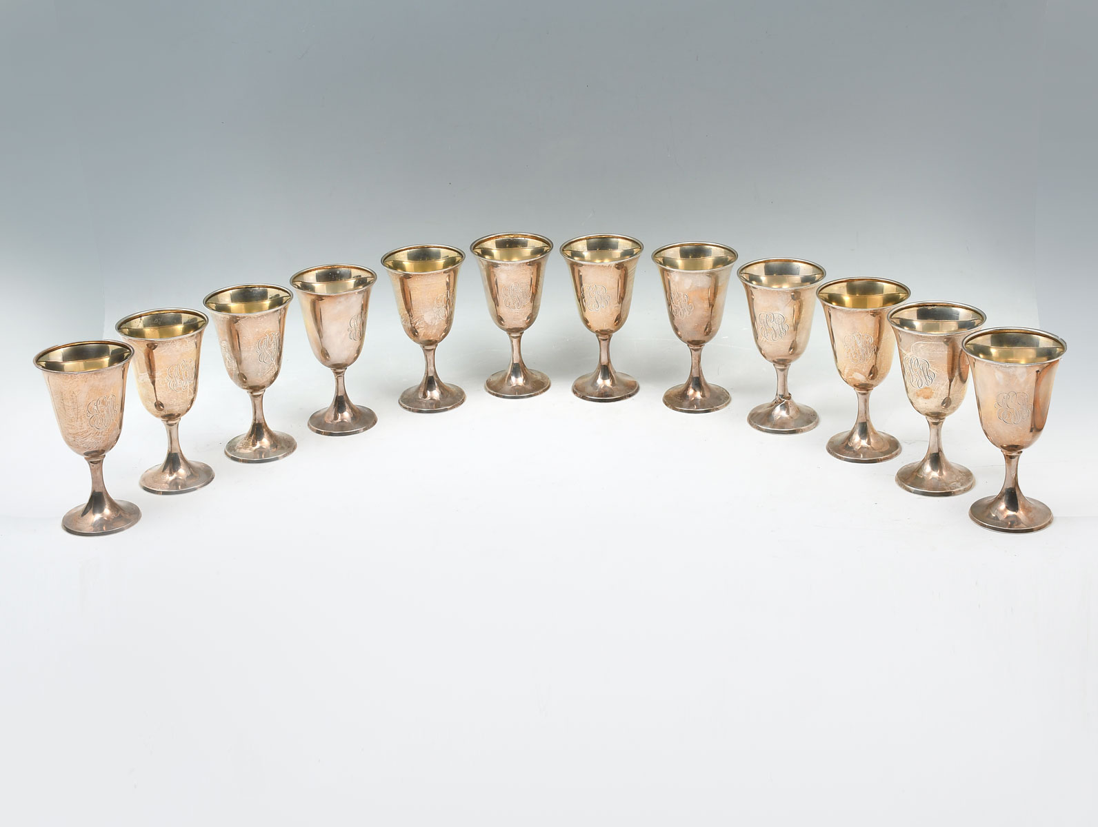 Appraisal: PC INTERNATIONAL STERLING SILVER GOBLETS Approx Troy ounces Monogrammed Approx