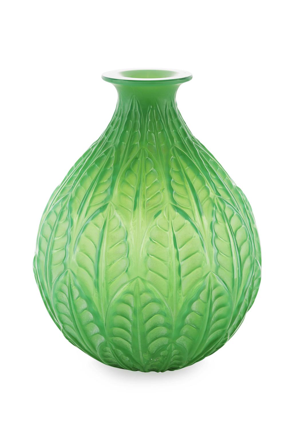 Appraisal: REN LALIQUE - 'MALESHERBES' CASED JADE GREEN OPALESCENT GLASS VASE