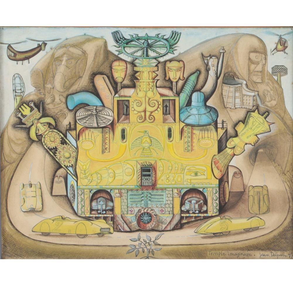 Appraisal: Jean Delpech France - Temple Imaginaire ' gouache on paper