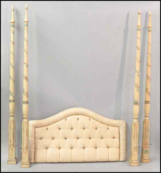 Appraisal: FOUR-POSTER PAINTED WOOD BED Comprised of four posts height ''