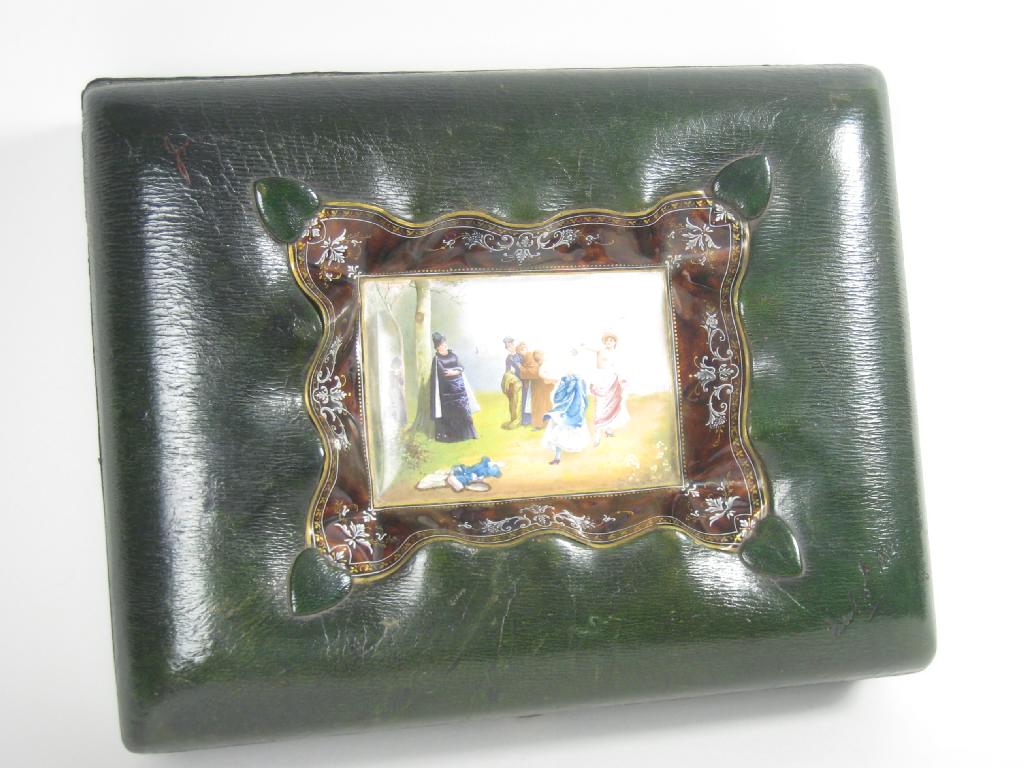 Appraisal: A th Century Limoge enamel shaped rectangular Trinket Dish finely