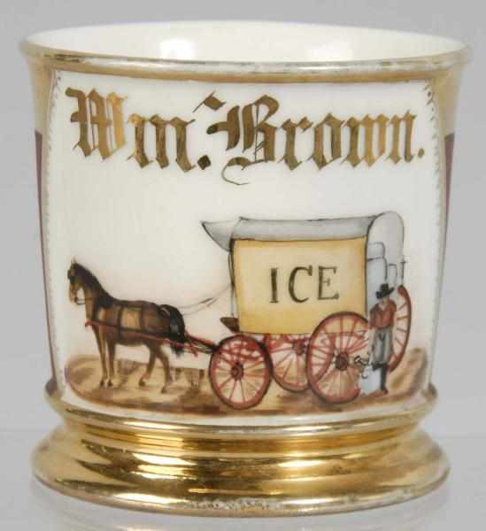 Appraisal: Horse-Drawn Ice Delivery Wagon Shaving Mug Description Beautiful image of