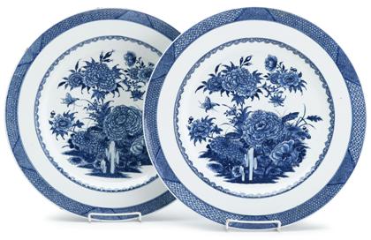 Appraisal: Pair of Chinese Export blue and white chargers Kangxi period