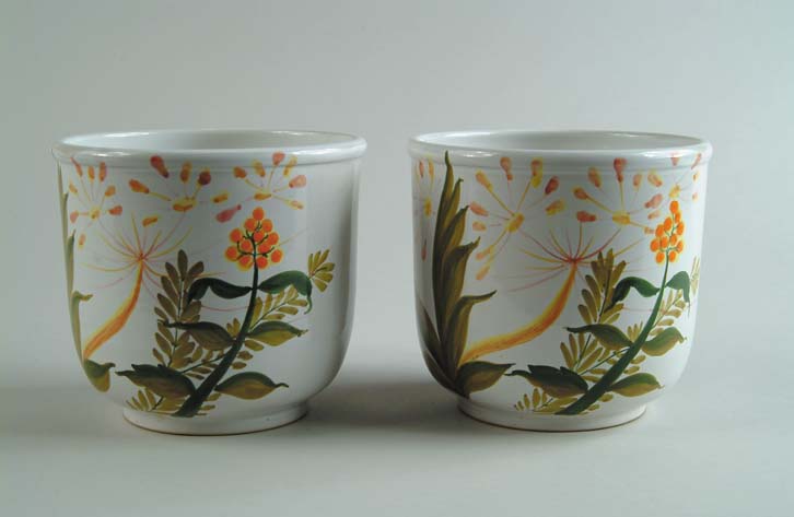 Appraisal: PAIR OF DECORATED FLOWER POTS Signed on base L Antich