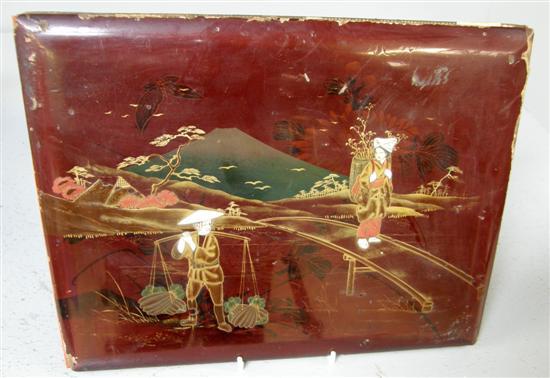 Appraisal: Twentieth century Japanese red lacquered book cover with coloured and