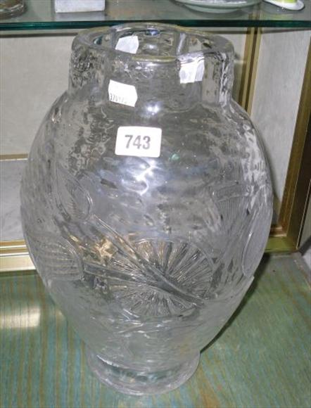 Appraisal: A French Art glass lamp base relief moulded with floral