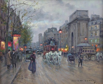 Appraisal: Edouard-Leon Cortes French - Parisian Street at Dusk Oil on