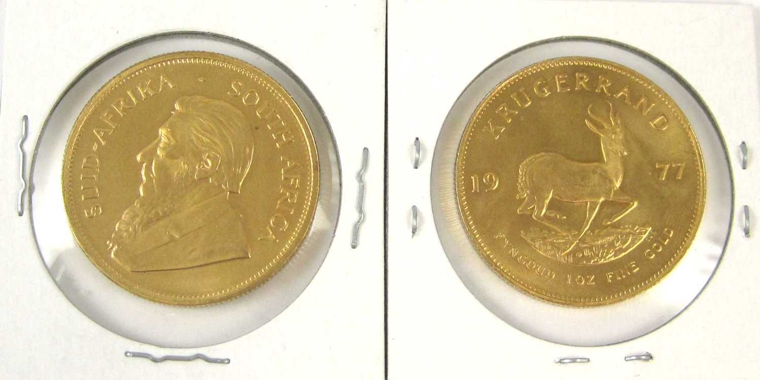 Appraisal: TWO SOUTH AFRICAN KRUGERRAND GOLD COINS each oz net fine