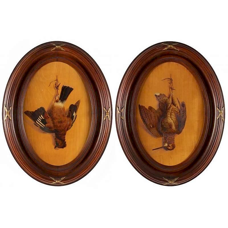 Appraisal: Pair of Victorian Trompe L'oeil Game Paintings oil on panel