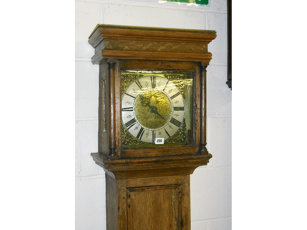 Appraisal: Oak thirty hour longcase clock with square brass engraved dial